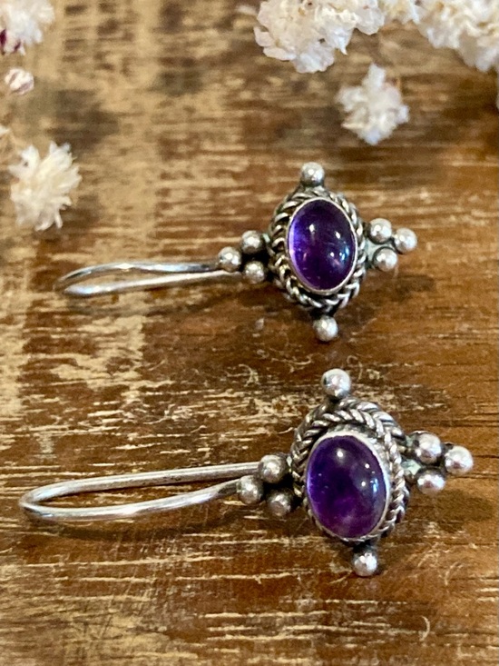 Sterling Silver Purple Drop Earrings 925 Jewelry - Picture 12 of 16